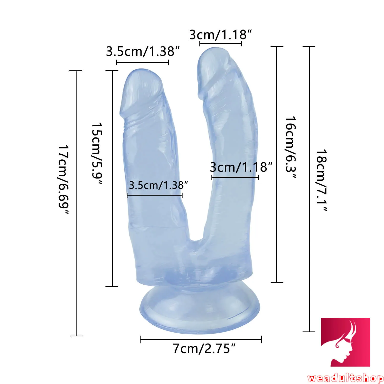 7.1in Double Headed Black Dildo With Sucker Young Anal Sex Toy