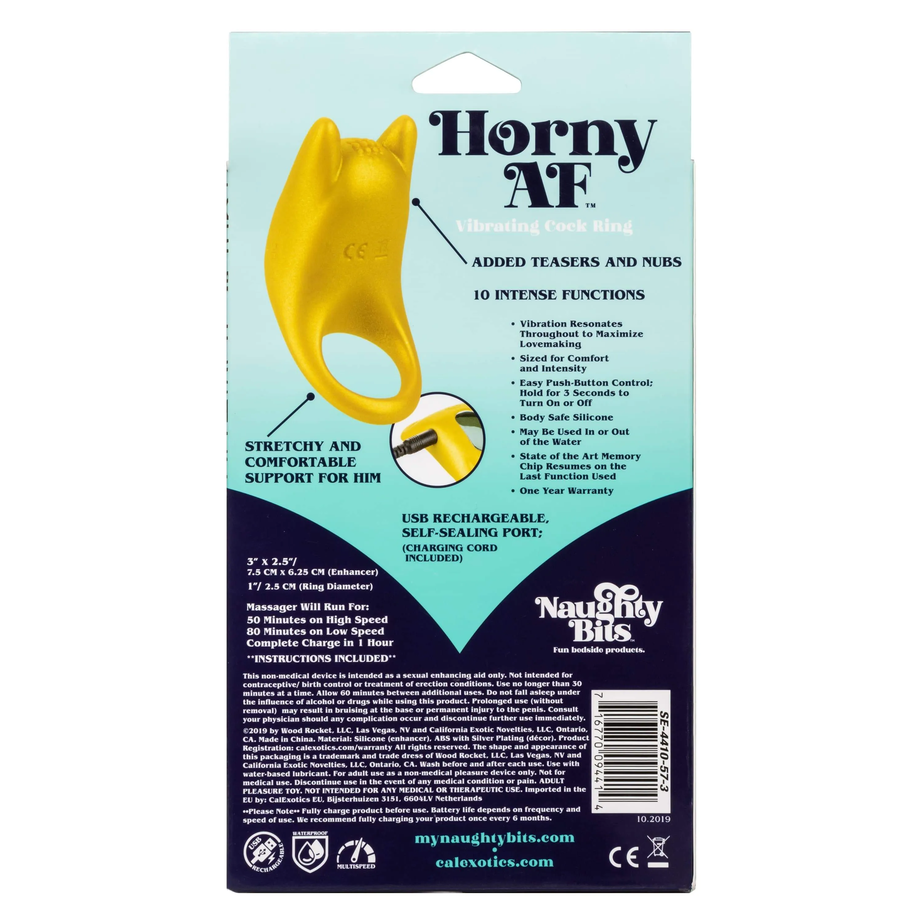 California Exotics - Naughty Bits Horny AF Vibrating Cock Ring (Yellow)