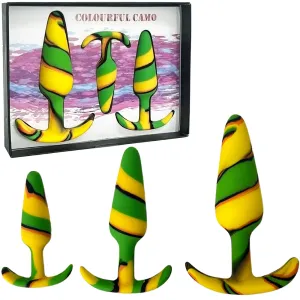 Camo Sail 3-Piece Anal Training Kit Butt Plug Small Medium Large Couples Yellow