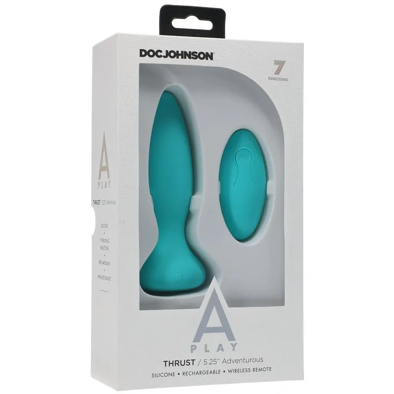 Doc Johnson A-Play Adventurous Thrust Silicone Teal Anal Plug with Remote