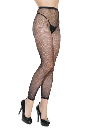Footless Fishnet w/Rhinestone Pantyhose Black O/S