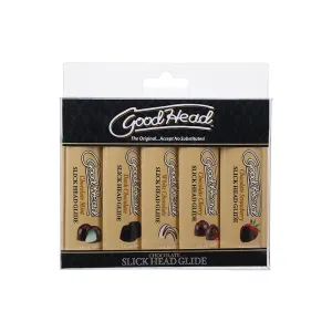GoodHead Slick Head Glide Chocolate 5 Pack 1 oz. Chocolate Mint. Dark Chocolate. White Chocolate. Chocolate Cherry. Chocolate Strawberry