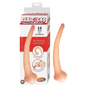 Realcocks Masturbator 14 in. 3-in-1 Dildo. Sleeve & Stroker Beige