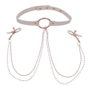 Sex & Mischief Peaches n Creame Collar with Nipple Clamps by Sportsheets
