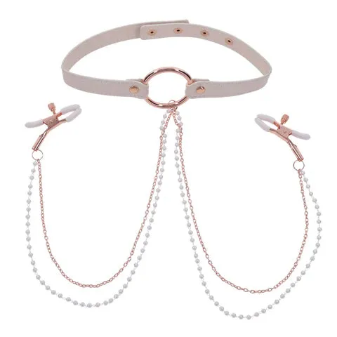 Sex & Mischief Peaches n Creame Collar with Nipple Clamps by Sportsheets
